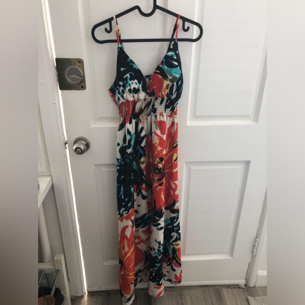 Vintage She’s Cool Retro Printed Patterned Maxi Dress  Large